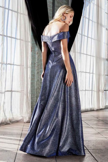 Off The Shoulder A-Line Dress With Metallic Finish And Leg Slit by Cinderella Divine -CD162