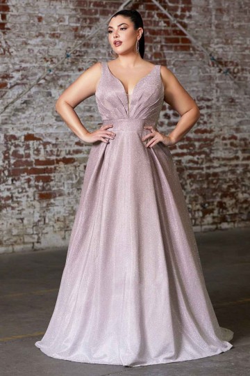 A-Line Ombre Gown With Pleated Deep V-Neckline And Pockets by Cinderella Divine -9174C